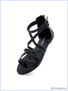 Gladiator Strappy Flat Sandals with Ankle Strap Back Zipper Fisherman Thong